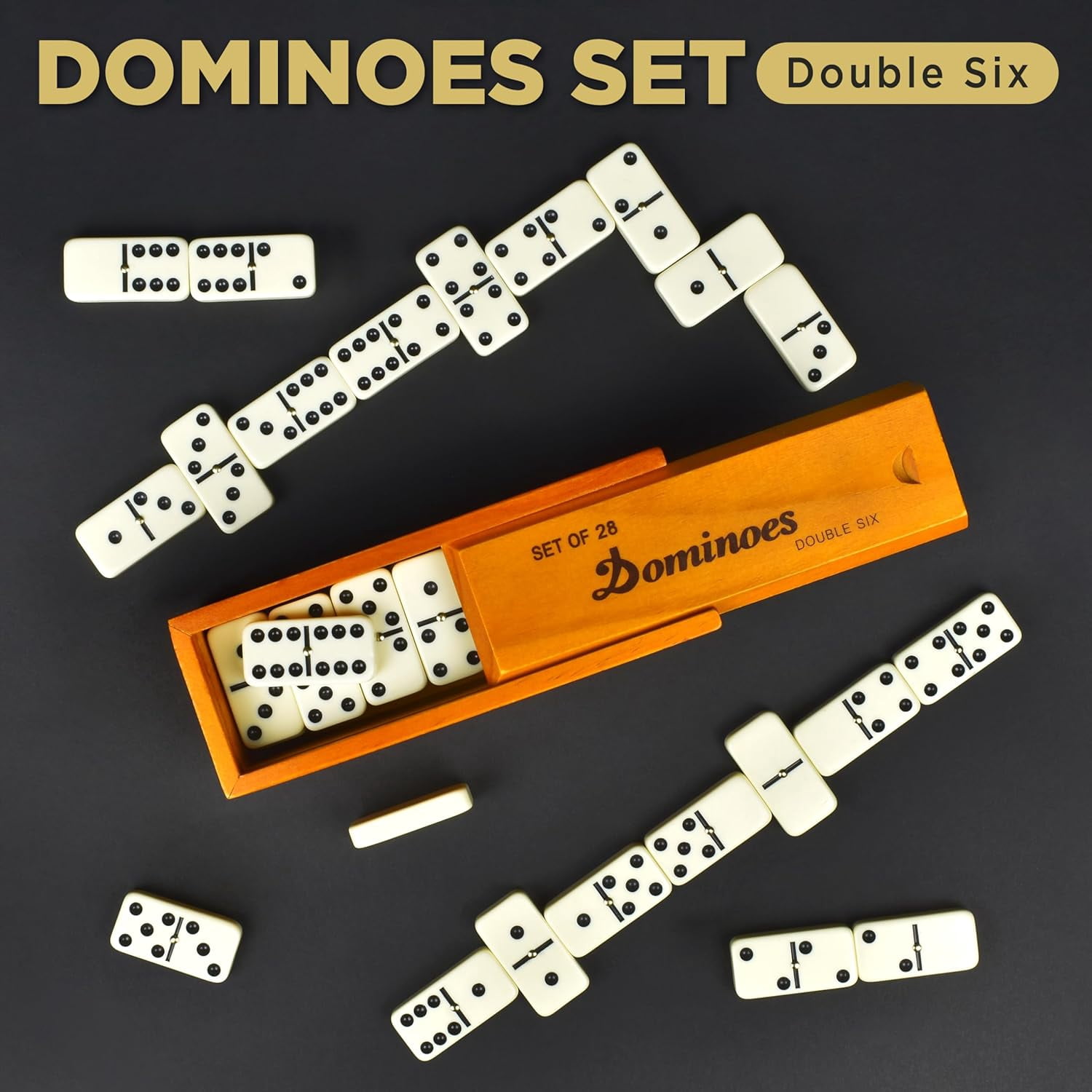 Dominos Set for Adults – Dominoes - Classic Board Games, Double 6 Dominoes Family Games for Kids and Adults - Double Six Standard Dominos Set 28 Tiles with Wood Case, Juegos de Mesa