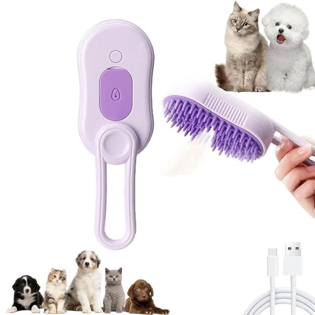 4 In 1 Rechargeable Steam Brush For Pet Grooming Massage Cleaning And Static Hair Removal