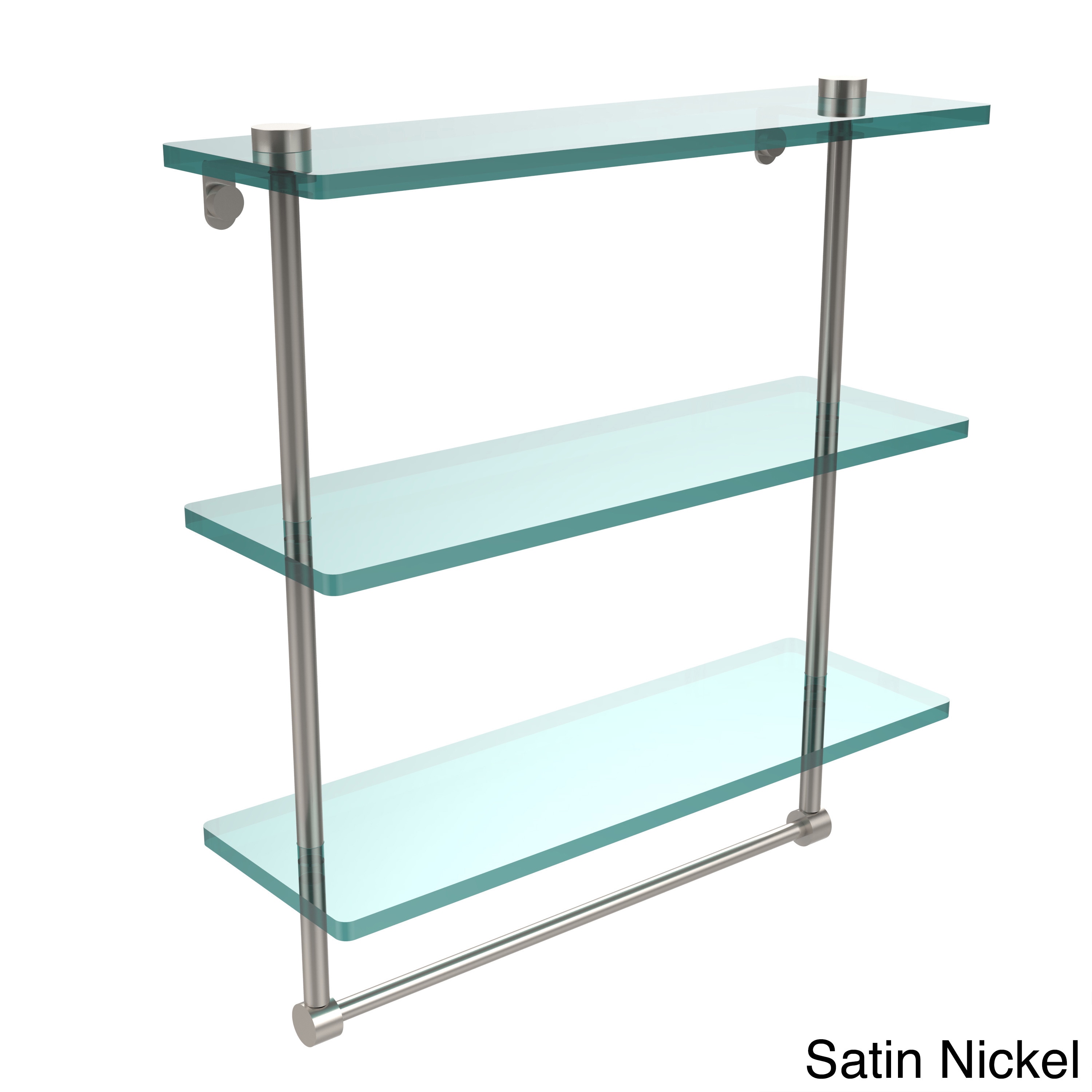 16-in Triple Tiered Glass Shelf with Integrated Towel Bar in Polished Nickel - image 3 of 5