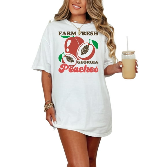 Farm Fresh Georgia Peaches T-Shirt, Retro Farm Tee, Fresh Fruit Lover Gift, Southern Shirt, Vintage Peach Design Top, White Comfort Colors T-Shirt, Small