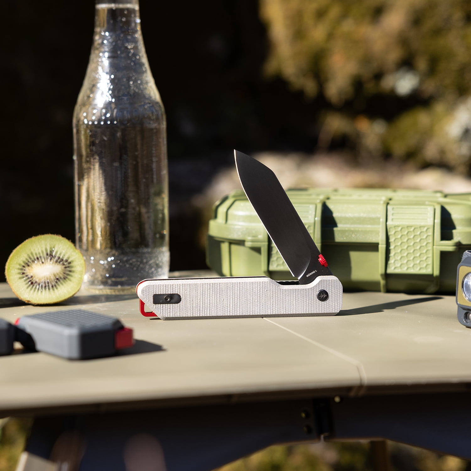 Swiss Tech WÜRDIG L Folding Pocket Knife, 3.45 in 14C28N Steel Blade, Gray Micarta Handle, Black Ti Finish, EDC
