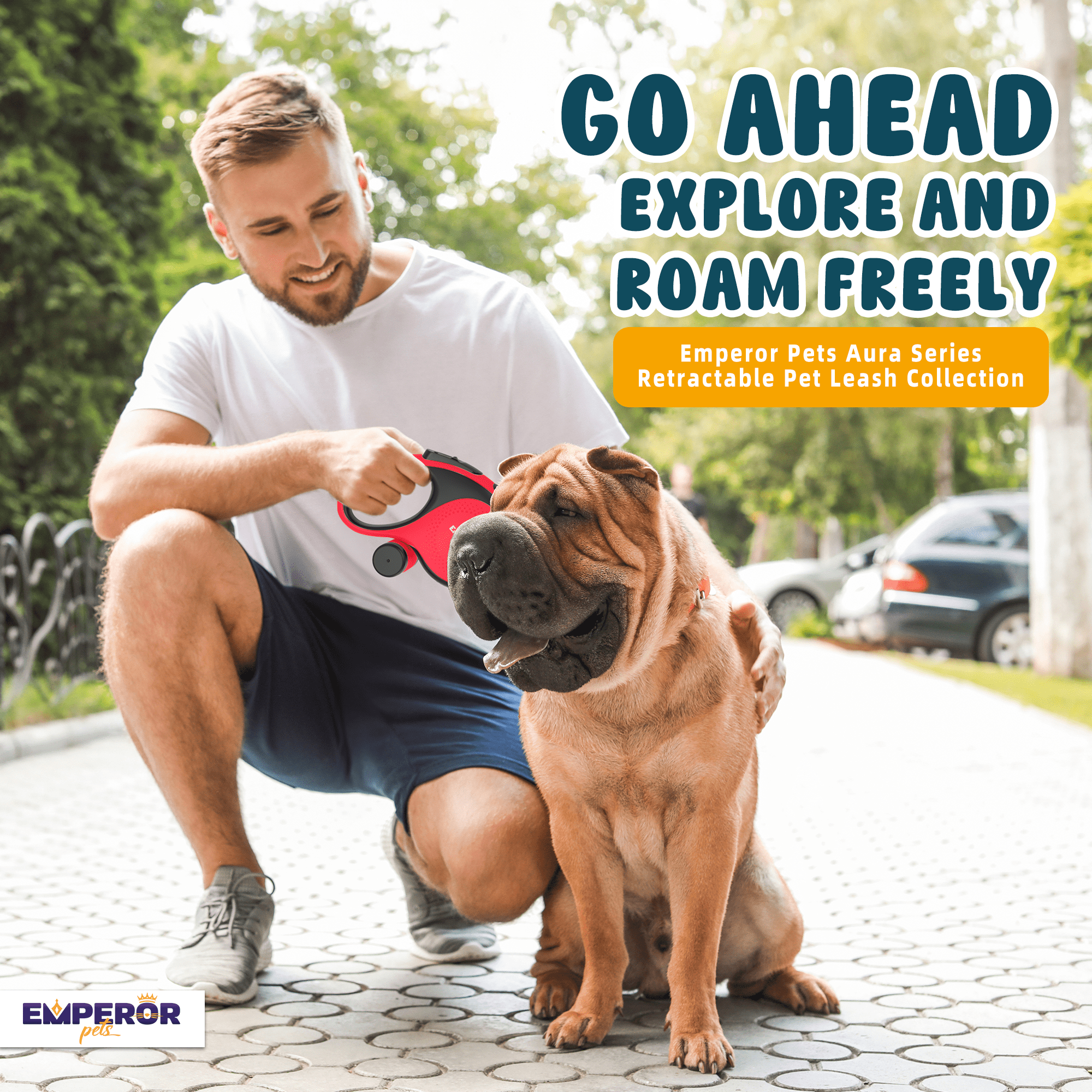 Emperor Pets 26 ft Retractable Dog Leash Large Dogs, Red - Up to 110 lbs, Heavy Duty Dog Leash Retractable 26 ft, Aura Series - RD26