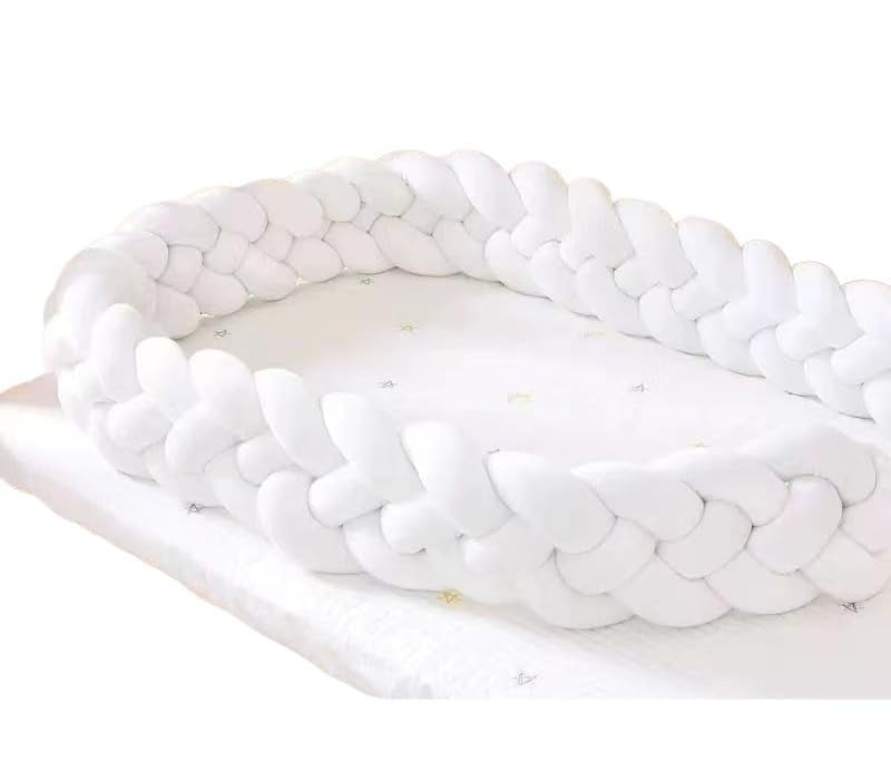 1 Piece handcrafted bed anti - bump rug. Wool yarn, home accent. Knitting & craft yarn. Cozy, soft, good for felting & cushions. Bulky, thick for DIY. (White - 2m)
