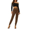 thumbnail image 2 of Unique Bargains Women's High Rise Silky Satin Cargo Pants, Coffee, Size L, 2 of 6