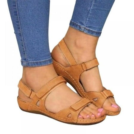 

Summer Women Premium Orthopedic Open Toe Sandals Vintage Anti-slip Breathable Leather Casual Female Retro Shoes
