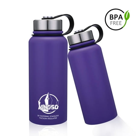 KINGSO Vacuum Insulated Stainless Steel Water Bottle 32 oz Wide Mouth Double Wall Sports Water Bottles Leak Proof Bpa Free