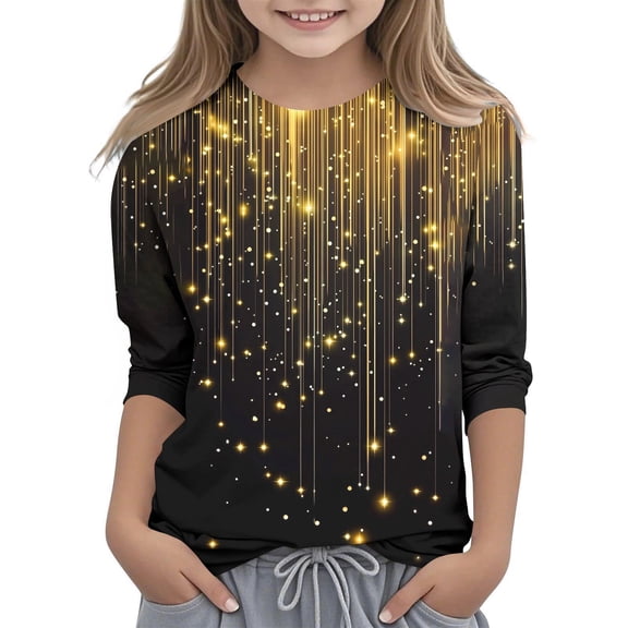 SERTGUTR Kids Christmas Print 3/4 Long Sleeve Round Neck Casual Comfortable Festive Everyday Top Christmas Gifts for Children 3-12 Years(Multicolor#1,4 Years)