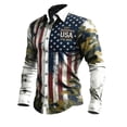 thumbnail image 2 of Mens 250 Anniversary USA Shirt Long Sleeve Patriotic Button Down Tee Independence Day Casual Shirts for Men Army Green L, 2 of 3