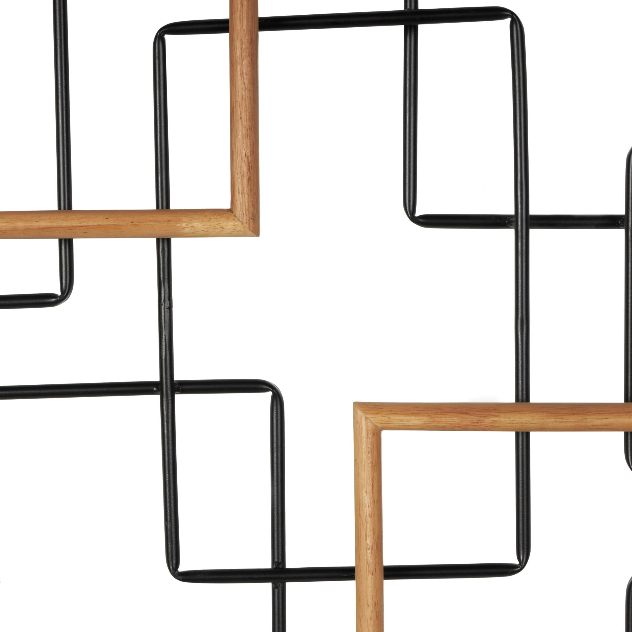 DecMode Black Metal Overlapping Wire Square Geometric Wall Decor with Gold Accents