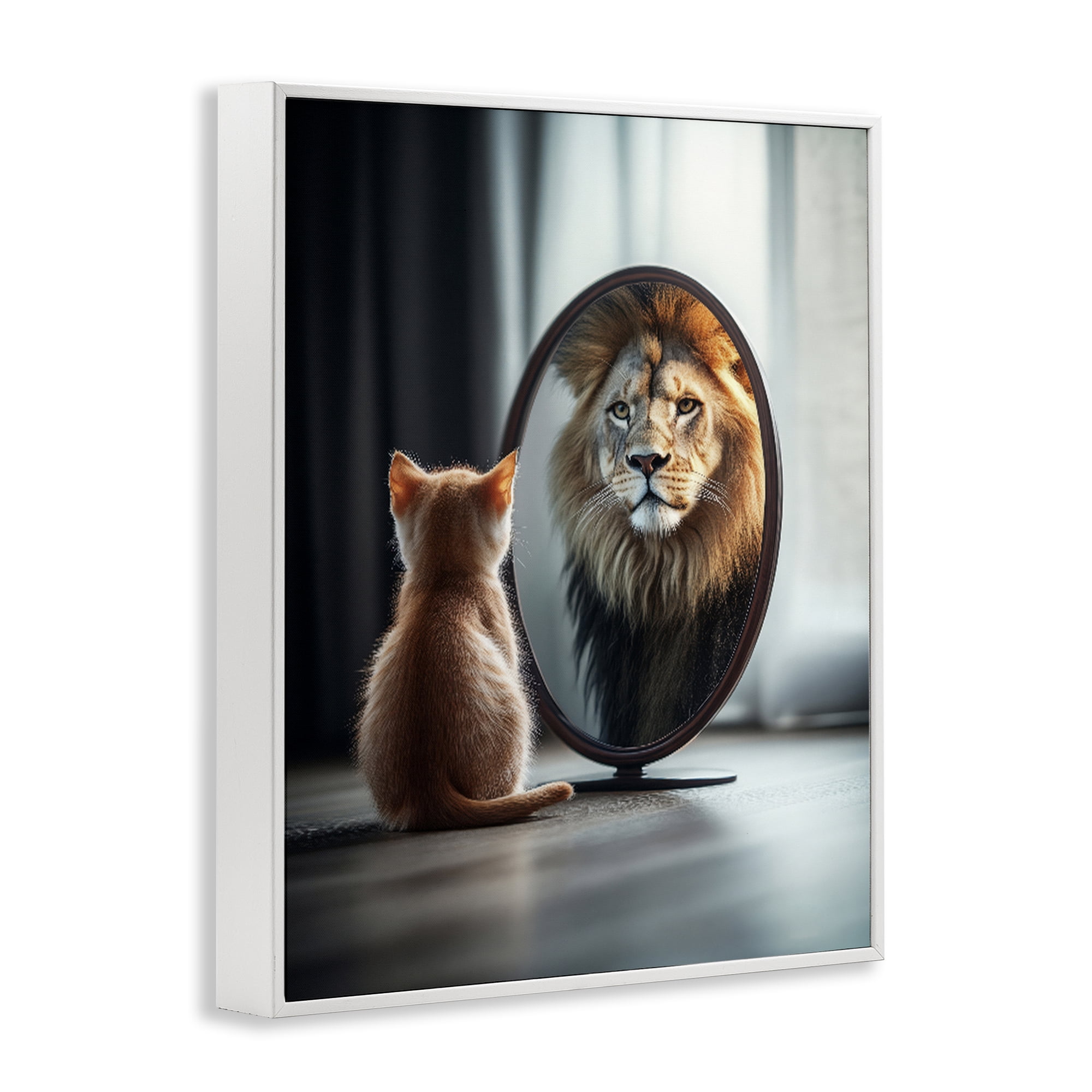 Stupell Industries Kitten Becomes Lion Illusion White Framed Giclee Art, design by Scott Stulberg
