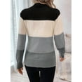 thumbnail image 4 of Women'S Color Block Sweaters Long Sleeve Mock Neck Tops Loose Knitted Pullover Sweater Grey L, 4 of 5