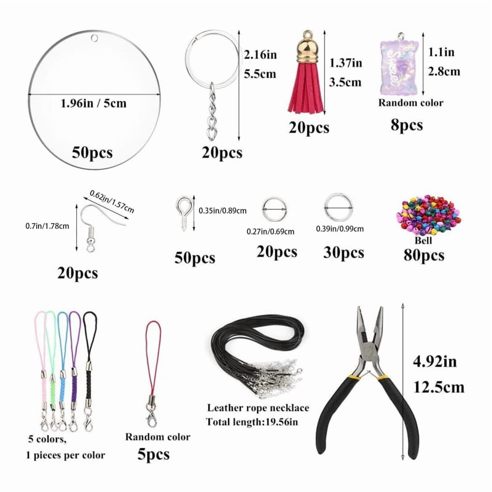 324x Acrylic Keychain Blanks Set Circle Ornaments Blanks Clear Round Acylic Disc Ornament with for Key Chain Rings for D