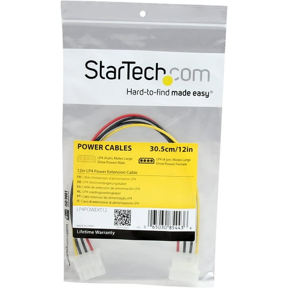 StarTech 12in Molex LP4 Power Extension Cable M/F - 4 pin Molex Power Connector - 4 pin Power Extension Cable - LP4