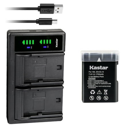 Kastar 1-Pack EN-EL14 Battery and LTD2 USB Charger Replacement for Nikon BG-2V 905-19050-00000-01 D5100/D5200/D5300 BG-2G 905-19023-00000-01 D5500/D5600 BG-2T 905-19034-00000-01 D5500/D5600 Grip