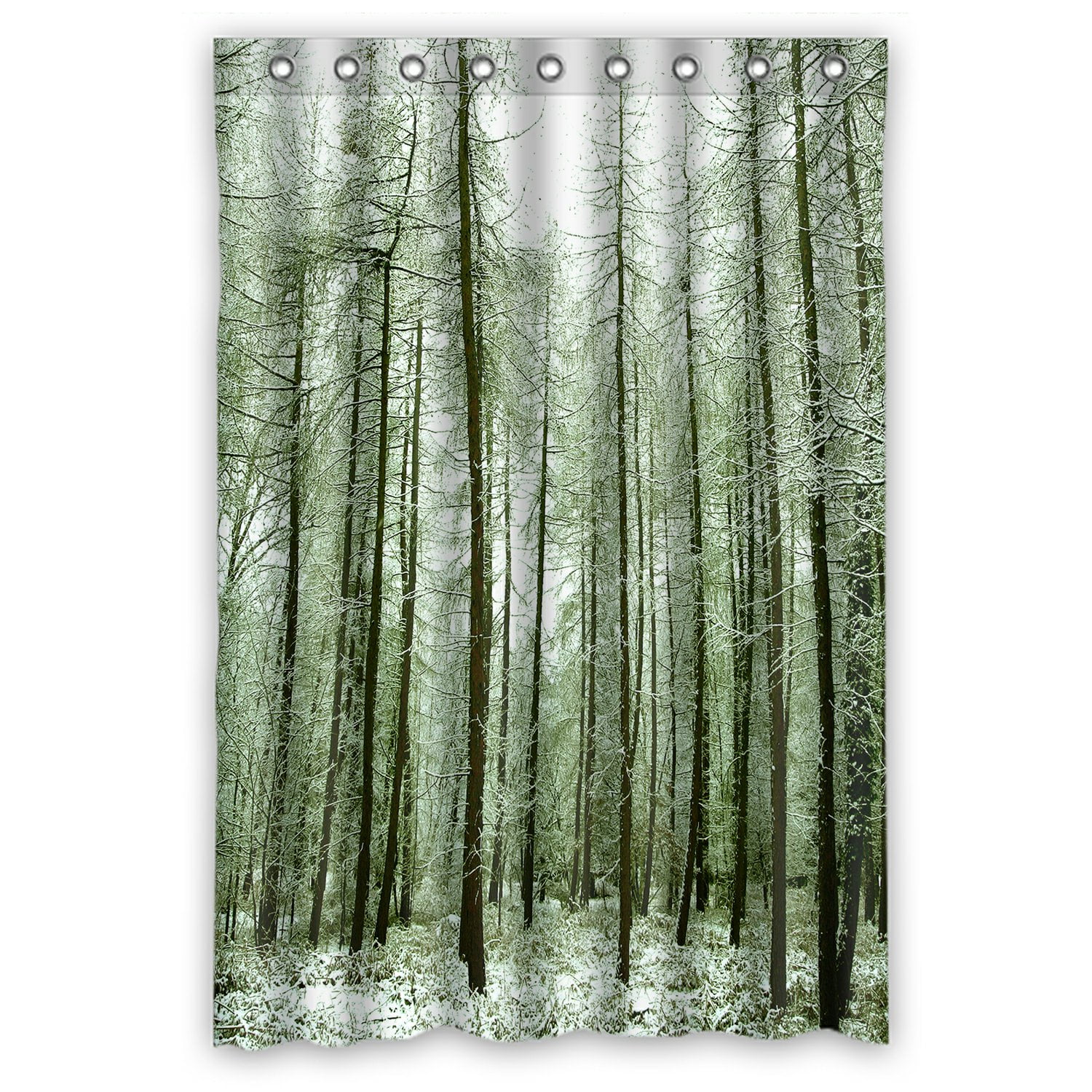 PHFZK Nature Shower Curtain, Winter Scene Snow Tree Trunks Forest