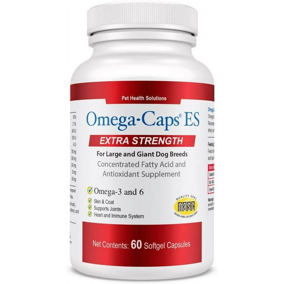 Omega-Caps Extra Strength for Large Breeds-Vet Formulated for Healthy Radiant Skin & Coat, 60 Soft Gel Capsules 60 Caps