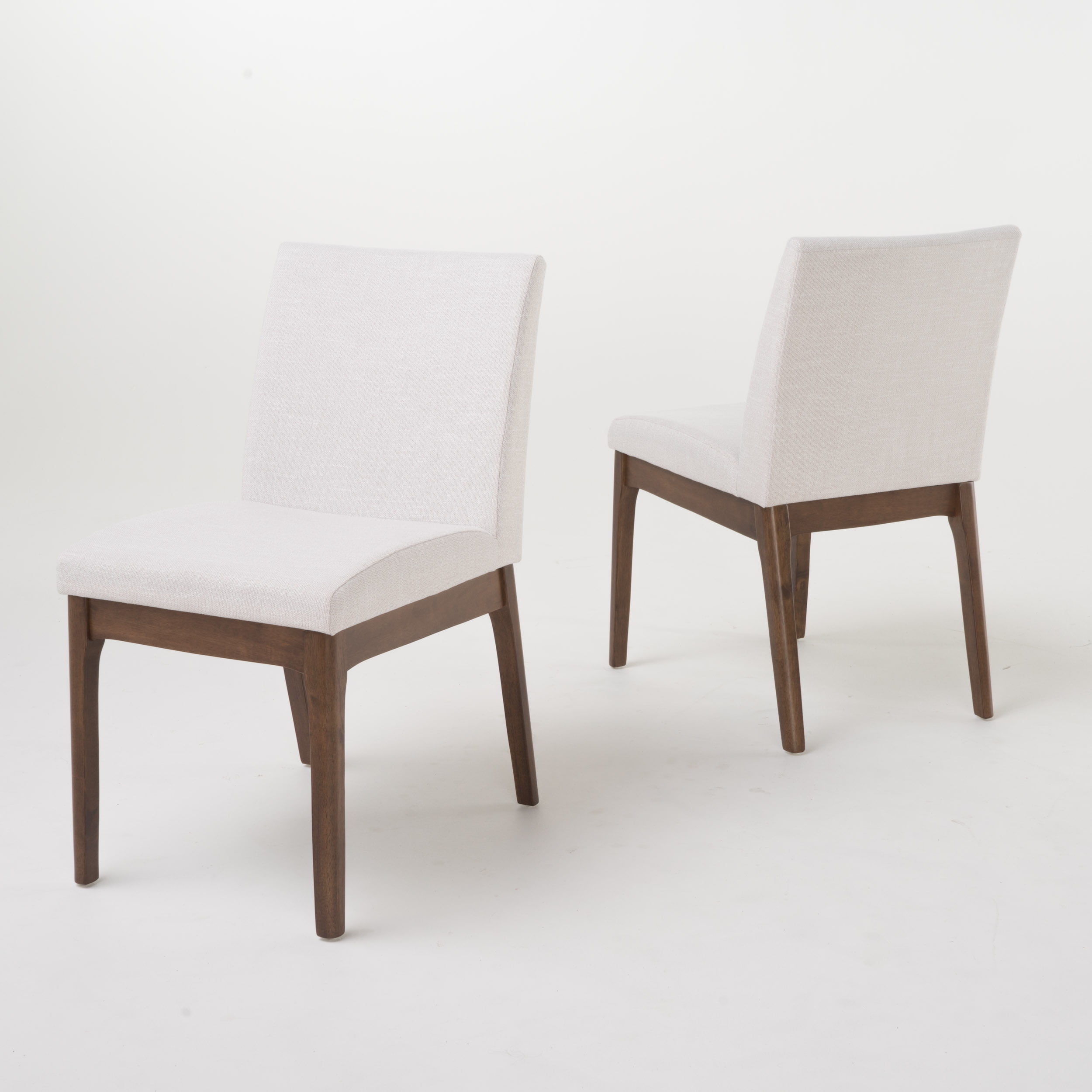 Noble House Caruso Mid-Century Modern 5 Piece Dining Set, Light Beige and Walnut