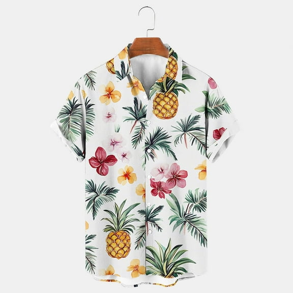 Jinhomg Men's Tropical Hawaiian Shirt Casual Floral Print Summer Beach Shirts Big and Tall Comfy Short Sleeve Button Down Vacation Aloha Shirts 90 off Clearance Sale Yellow XXL