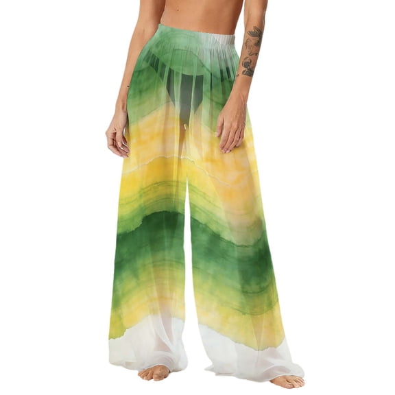AHTJRT Women's Swimsuit Pants Summer Beachwear Pool Full-Length Coverup Bottoms Elastic Waist Sheer Mesh Chiffon Trousers UPF50 Sun Protection Bottoms Multicolor#17 XL