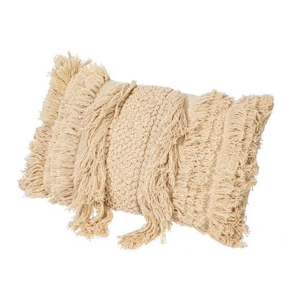 Vickerman 12" x 20" Beige Fringe Cotton Pillow