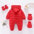 thumbnail image 7 of Baby Snowsuit Ski Suit Down Jacket Zipper Hooded Long Sleeve Jumpsuit with Gloves Quilted Infant Winter Outerwear, Red, 5-10 Months, 7 of 7