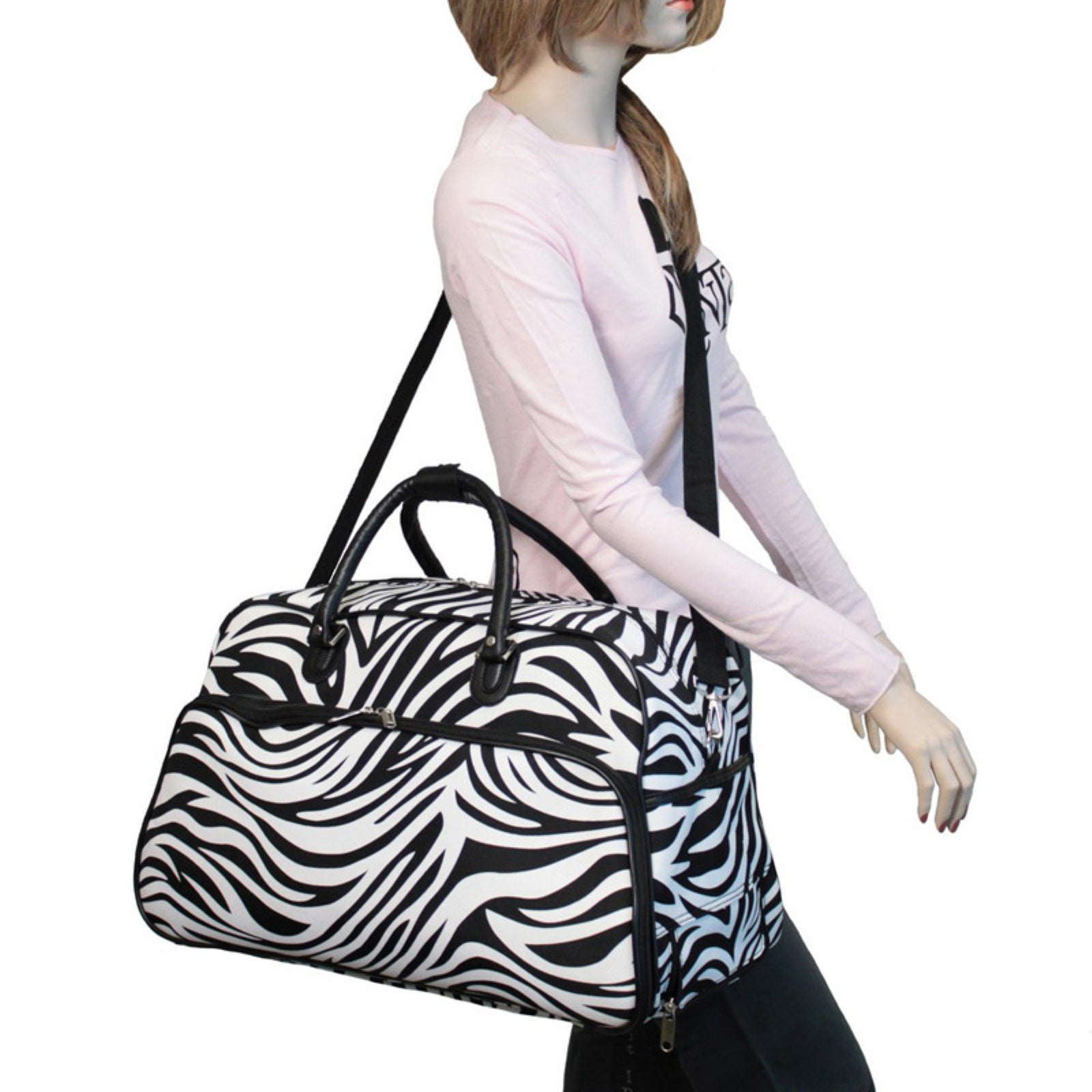 World Traveler 21-Inch Carry-On Rolling Duffel Bag - Blue Trim Zebra