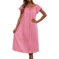 thumbnail image 2 of Nightgowns for Women Solid Color Ice Silk Short Sleeve Midi Dress with Lace Sleeves Loose Sleepwear Womens Nightdress Pink, 2 of 4