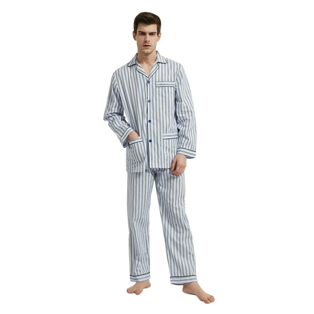 GLOBAL Men's Cotton Notch Collar Pajama Set with Pockets, 2-Piece, Sizes S to 3XL GLOBAL Men's Cotton Notch Collar Pajama Set with Pockets, 2-Piece, Sizes S to 3XL