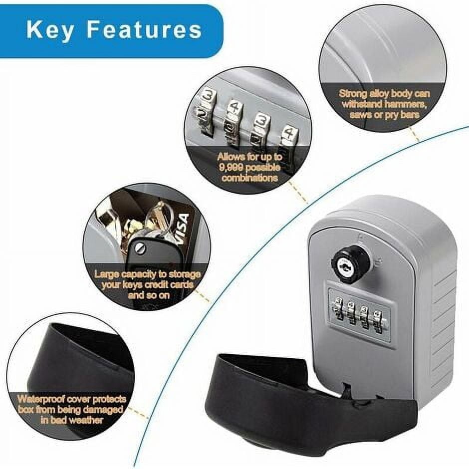 Secure Large Key Box with Code and Emergency Keys, Wall-Mounted Key Box with Exterior Protective Cover for Factory, Car, Garages (Gray) Sarapandan