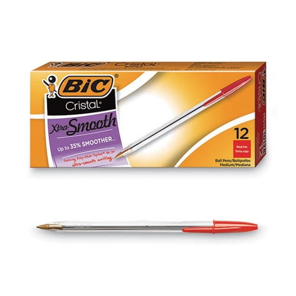 Cristal Xtra Smooth Ballpoint Pen, Stick, Medium 1 Mm, Red Ink, Clear Barrel, Dozen | Bundle of 5 Dozen