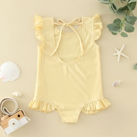 

Gubotare Toddler Summer Sleeveless Girls Solid Colour Ruffles Swimwear Swimsuit Bikini Binding Design Bathing Suits Girls Size 12 Beige 18-24 Months