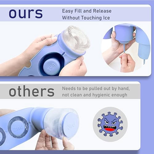 Silicone Ice Cube Tray with Lid and Bin for 30-40 Oz Tumblers - Easy Fill, Fast Release Ice Molds for Freezer, Whiskey, Cocktails, and Drinks (Blue)