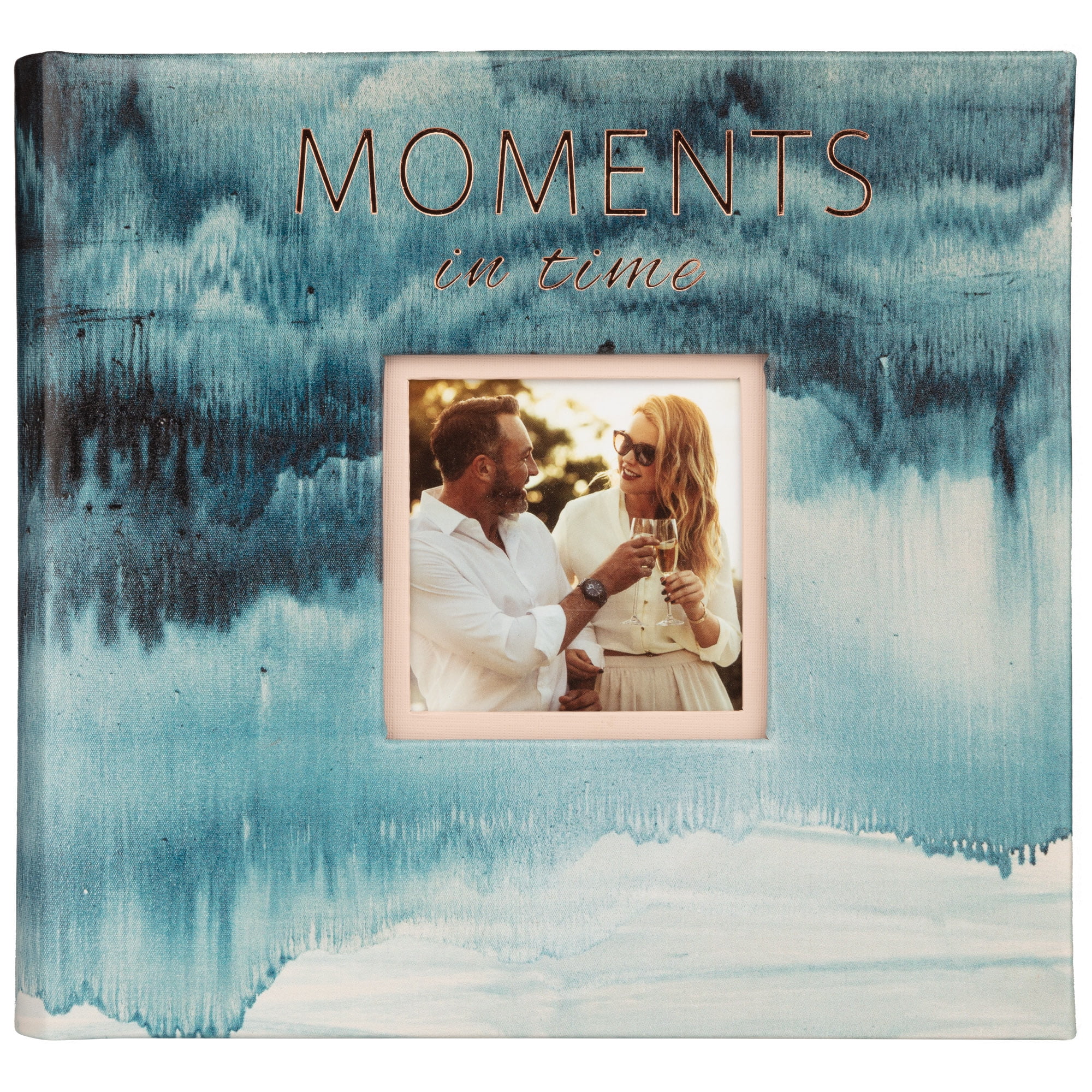 Pinnacle "Moments in Time" Blue Watercolor Photo Album with Rose Gold accents and Frame Front for Picture, 160 page count
