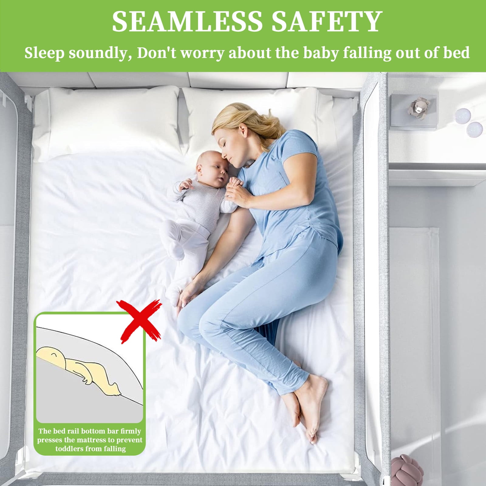 Bed Rail for Toddlers, Yadala Toddler Bed Rails with Double Child Lock for Queen King Bed, 78.7", 1PC, Gray