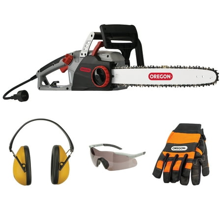 Oregon CS1500 18″ Self-Sharpening Electric Chainsaw + Bonus 3-Piece Safety Kit