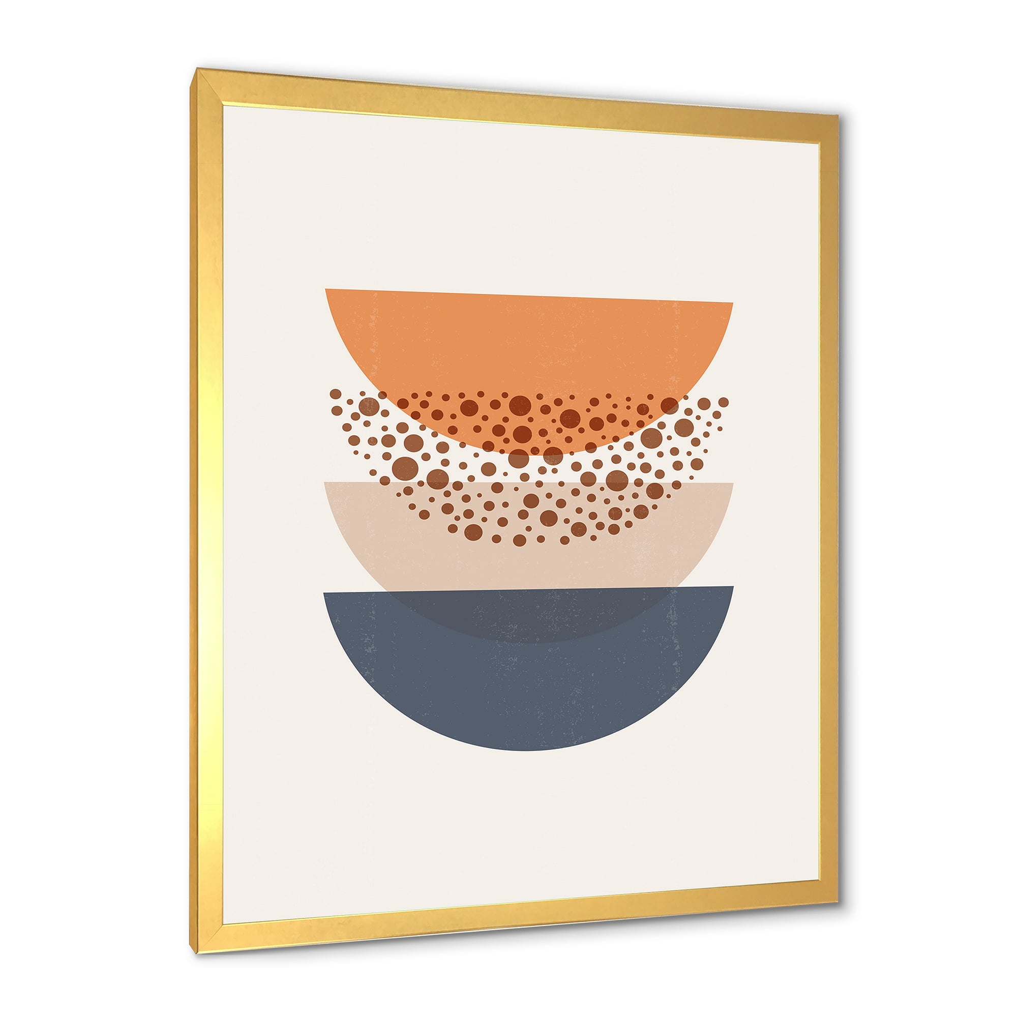 Designart 'Abstract Moon and Sun Geometrics In Blue & Orange' Modern Framed Art Print