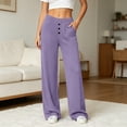 thumbnail image 2 of Women's Cotton Yoga Pants Wide Leg Straight, Mid Elastic Waist Stretchy Soft, Pockets Casual Solid Color, Lounge Workout Fitness Lounge Pants | VerBelle,Purple 2XL, 2 of 8