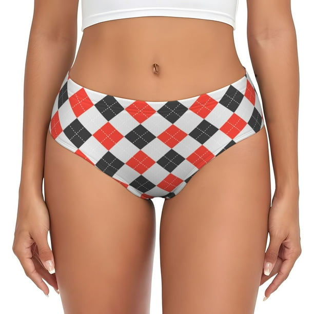 Fotbe Red and black argyle Calzones Estampados para Mujer – Ropa Interior de Algodón, Cómoda, Suave y Elástica-Medium