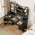 thumbnail image 6 of LainTene 47" Lighted Makeup Vanity Table with Mirror, Modern Glass Top Black Vanity with 3 Drawers & 2 Large Storage Cabinets, Fluted Vanity Desk for Female Gift, 6 of 10
