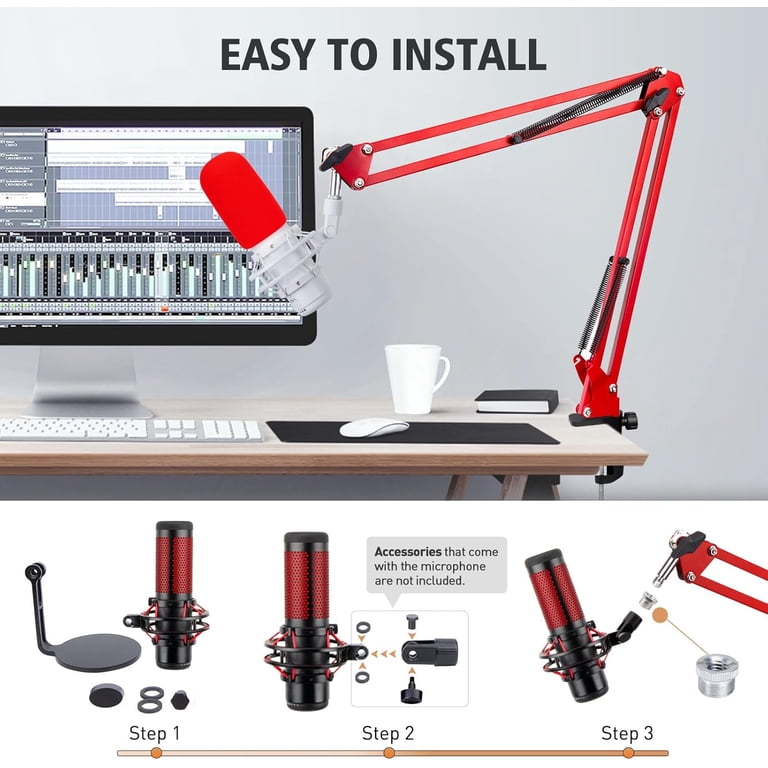 SUNMON QuadCast Microphone Stand - Red Boom Arm for Hyper x