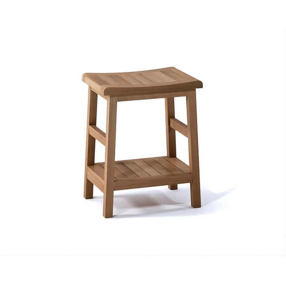 18" Manchester Luxury Solid Teak Wood Shower Bench with Shelf