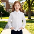 thumbnail image 2 of lnmuld Girls Lace Pleated Peter Pan Collar Button Down Shirt Long Sleeve White Uniform Blouse for Tween Kids School Daily Tops Size:15-16 Years, 2 of 5