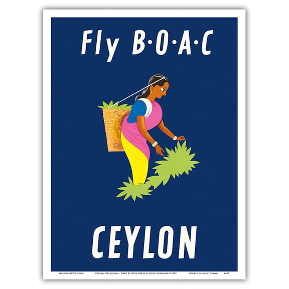 Ceylon (Sri Lanka) - BOAC - Sri Lankan Tea Picker - Vintage Airline Travel Poster by Aldo Cosomati c.1953 - Master Art Print (Unframed) 9in x 12in