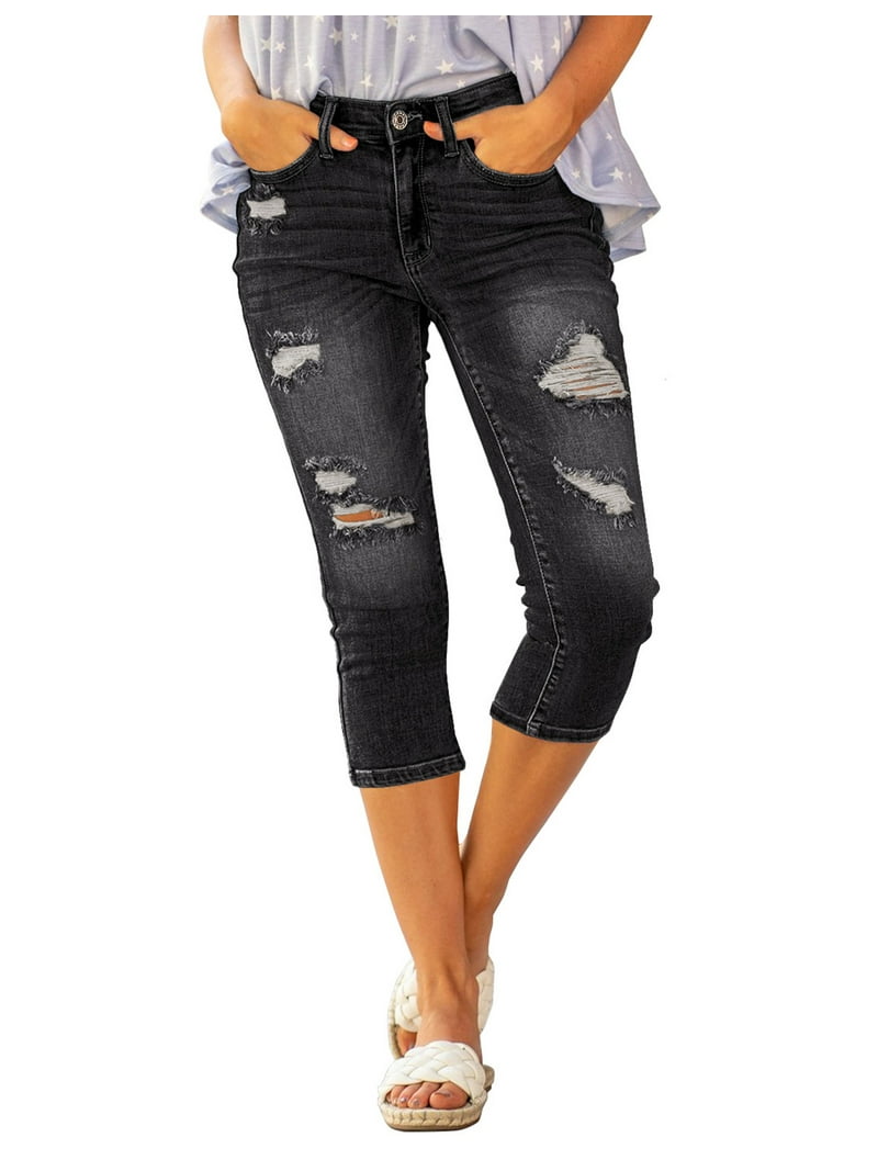 luvamia Jean Capris for Women High Waisted Summer Casual Ripped