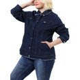 thumbnail image 2 of Women's Plus Size Denim Jacket Turndown Collar Chest Pocket Frayed Washed Crop Jean Jackets Dark Blue 2X, 2 of 7