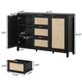 thumbnail image 6 of SICOTAS 52" W Large Rattan Sideboard Buffet Cabinet with 3 Drawers and 2 Doors, Boho Long Credenza Cabinet for Dining Room, Coffee Bar Table with Storage for Living Room, Entryway, Black, 6 of 8