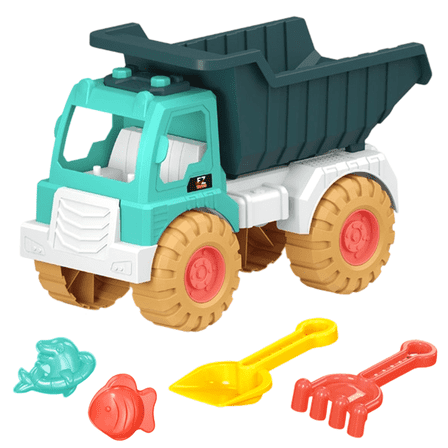 Beach Toys, 5 Piece Sand Toys Set Kids Sandbox Toys with Truck, Rake, shovel, 2 Sand Molds & Mesh Bag, Beach Toys for Kids Age 3-10