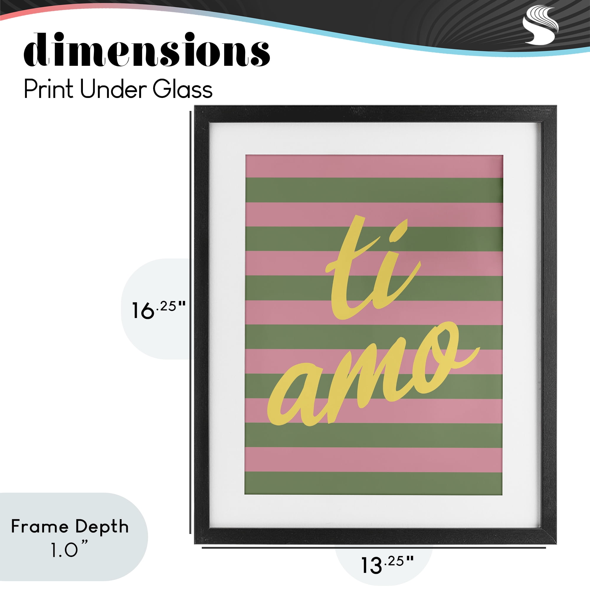 Stupell Industries Ti Amo Pink Green Stripes Black Framed Print Under Glass, design by SD Graphics Studio