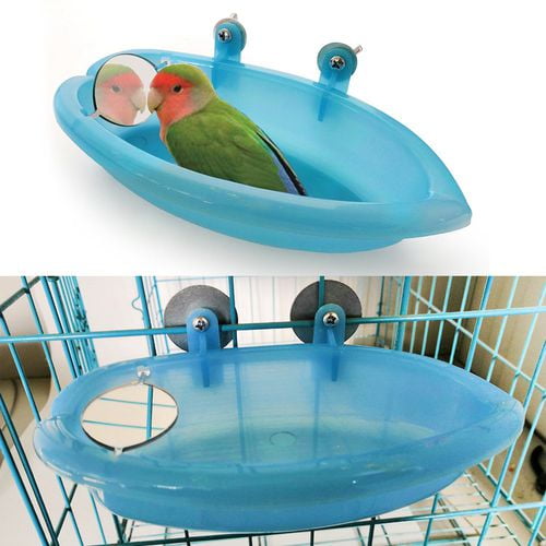 1 pcs Pet Small Bird Cage Bath Basin Parrot feeder Shower Supplies with Mirror 