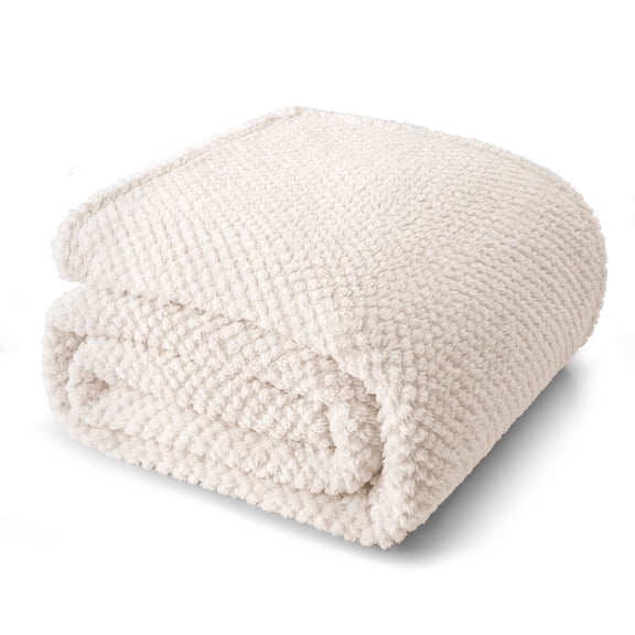 Whale Flotilla Queen Size Fuzzy Fleece Blanket, 90"x90" Fluffy Lightweight Soft Jacquard Bed Blankets for All Seasons, Warm and Cozy, Ivory